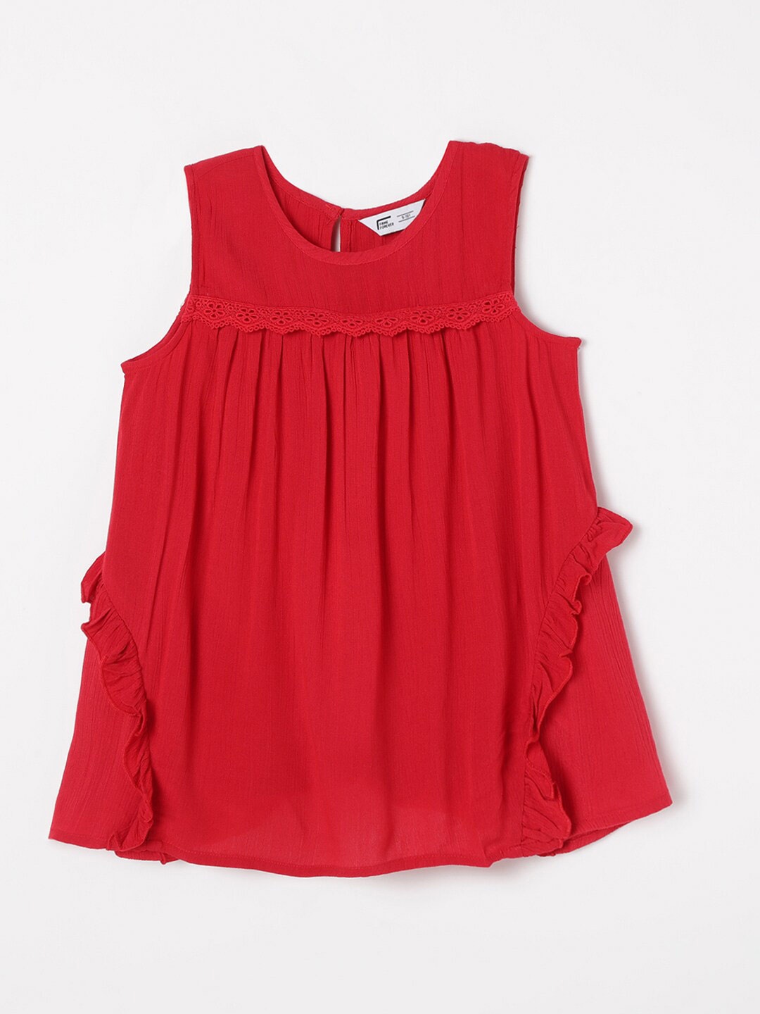 

Fame Forever by Lifestyle Round Neck Sleeveless Gathered A-Line Top, Red