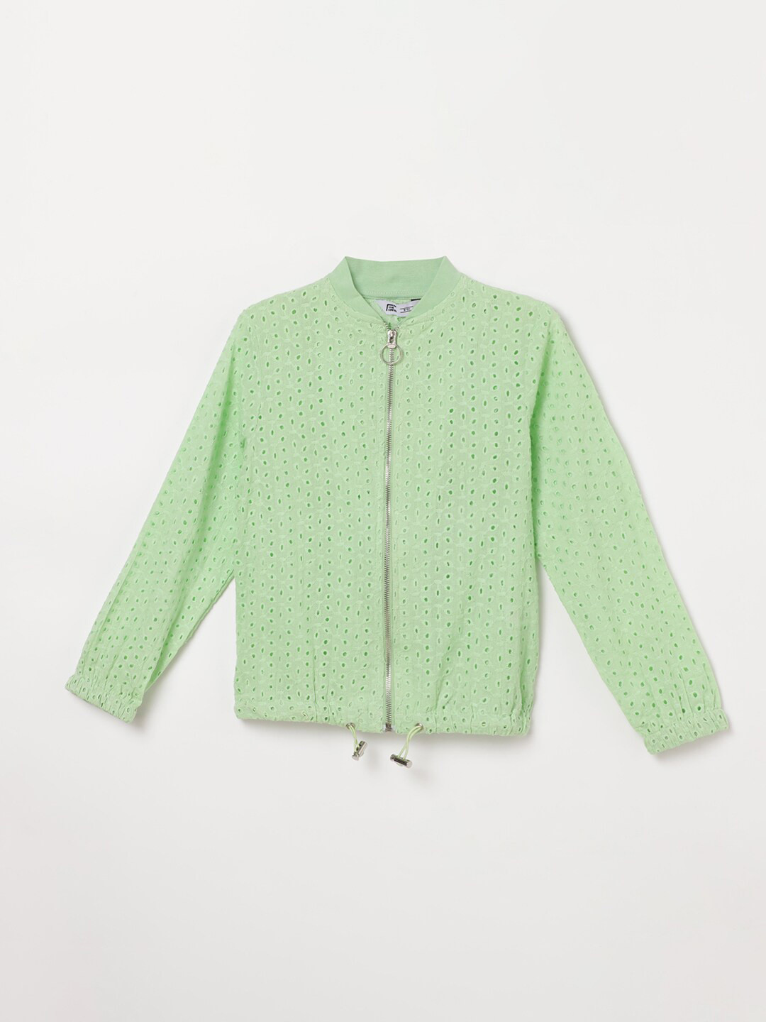 

Fame Forever by Lifestyle Schiffli Stand Collar Cotton Shirt Style Top, Green