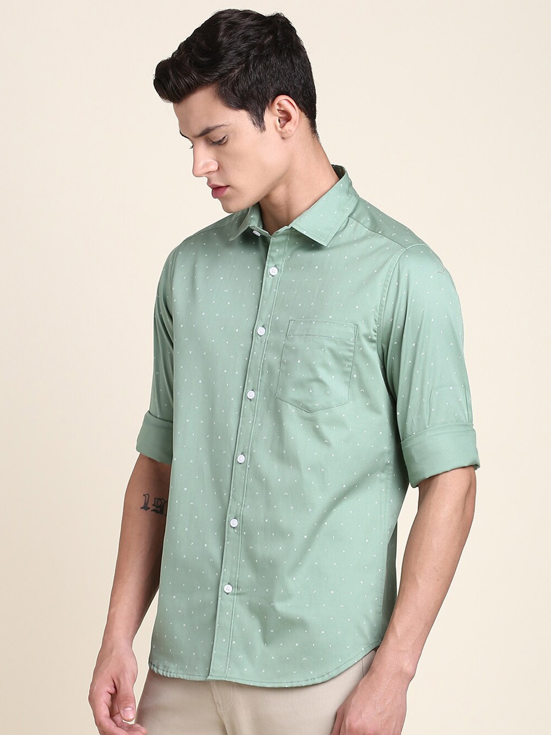 

Dennis Lingo India Slim Micro Ditsy Printed Pure Cotton Casual Shirt, Green