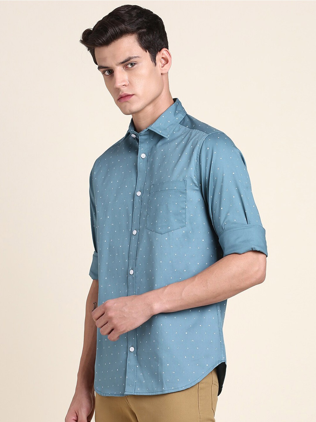 

Dennis Lingo Men Blue Slim Fit Opaque Casual Shirt