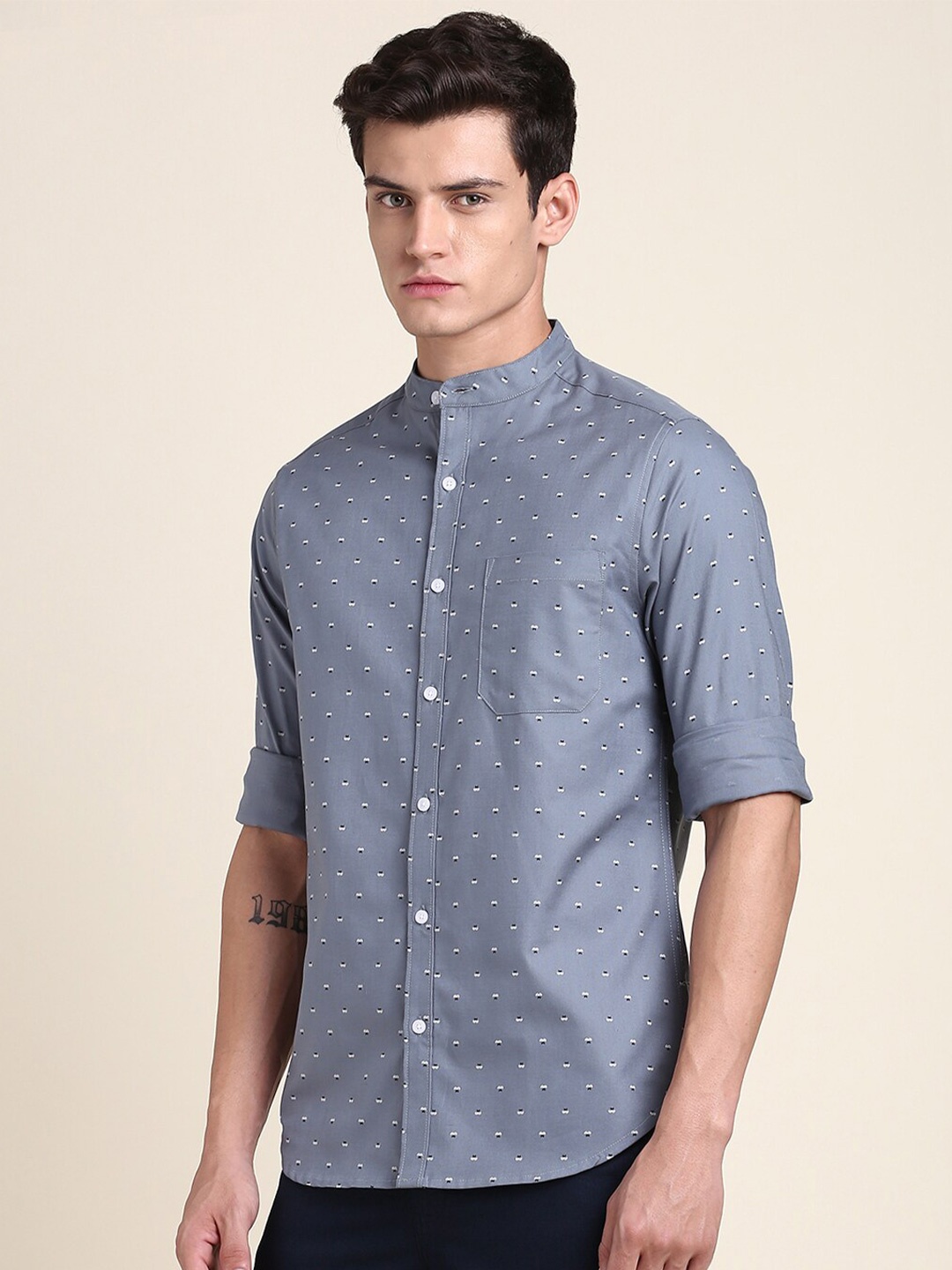 

Dennis Lingo India Slim Micro Ditsy Printed Pure Cotton Casual Shirt, Grey
