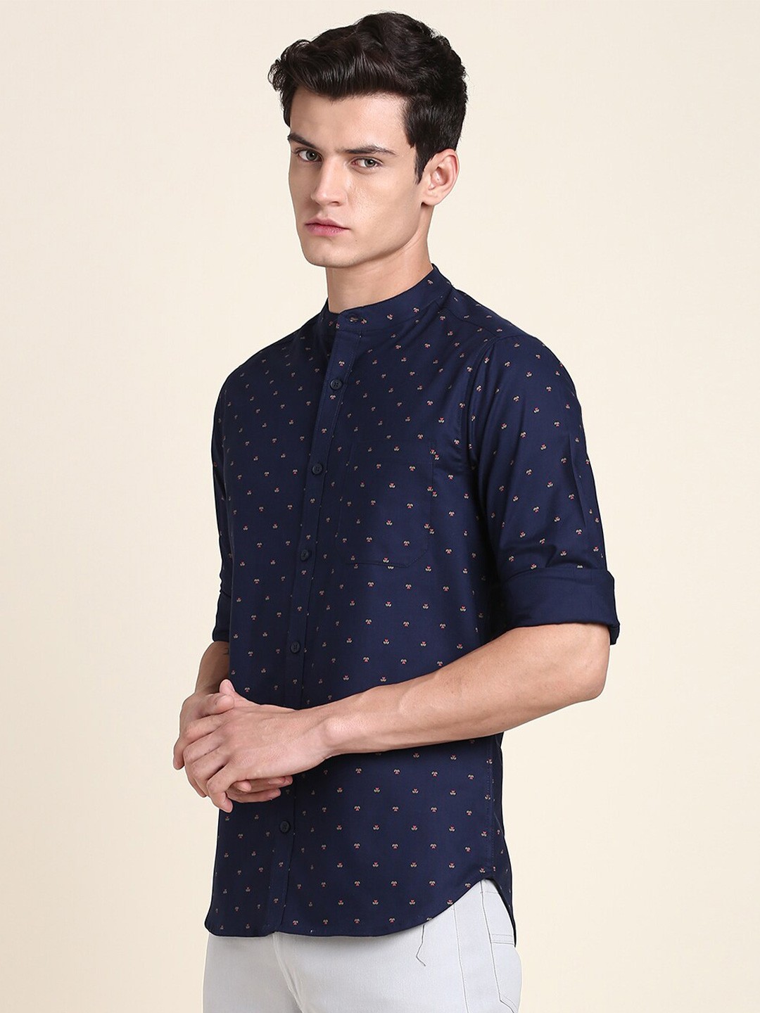 

Dennis Lingo India Slim Micro Ditsy Printed Slim Fit Pure Cotton Casual Shirt, Navy blue