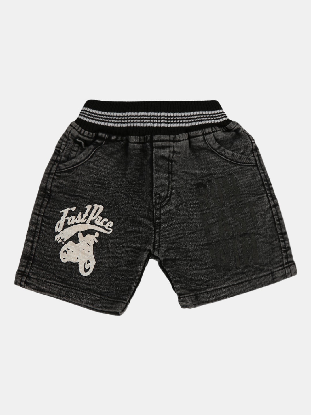 

V-Mart Infants Kids Washed Cotton Denim Shorts, Black