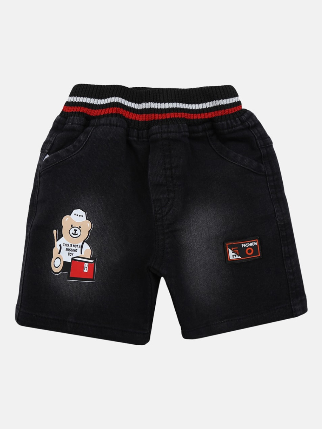 

V-Mart Infants Kids Washed Cotton Denim Shorts, Black