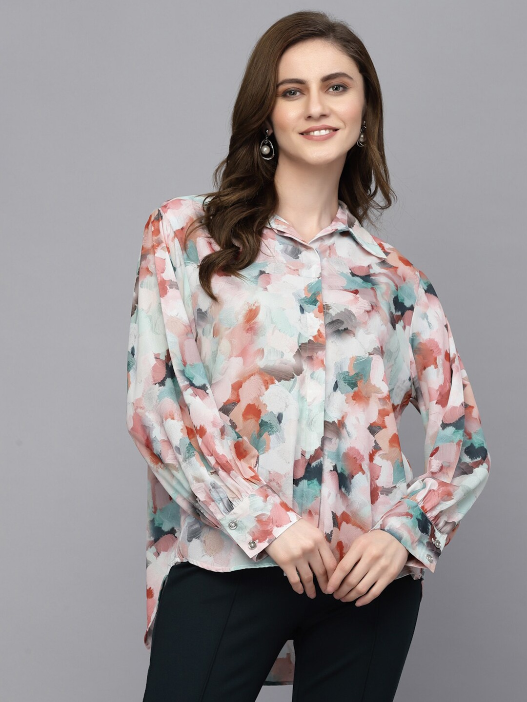 Gipsy Abstract Printed Spread Collar Casual Shirt, White