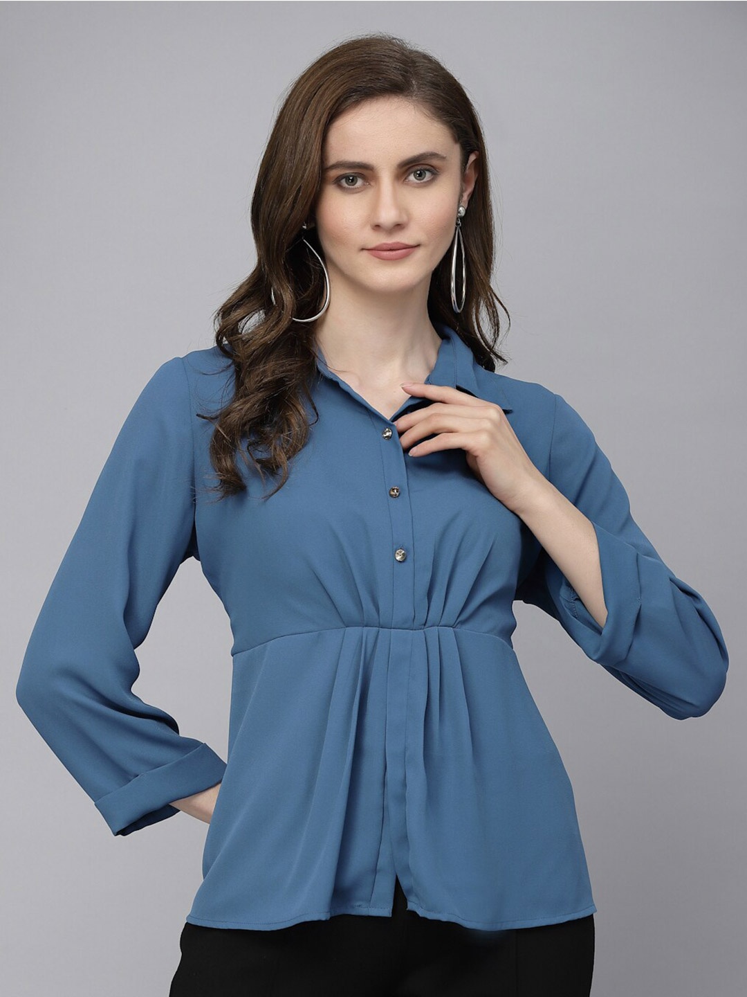 

Gipsy Shirt Collar Long Sleeves Tunic, Blue