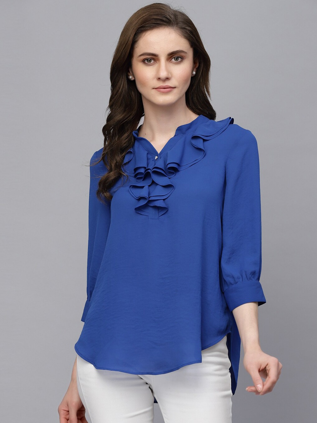 

Gipsy V-Neck Three-Quarter Sleeves Chiffon Tunic, Blue
