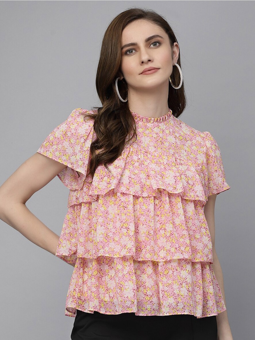 

Gipsy Floral Printed Tiered Top, Pink
