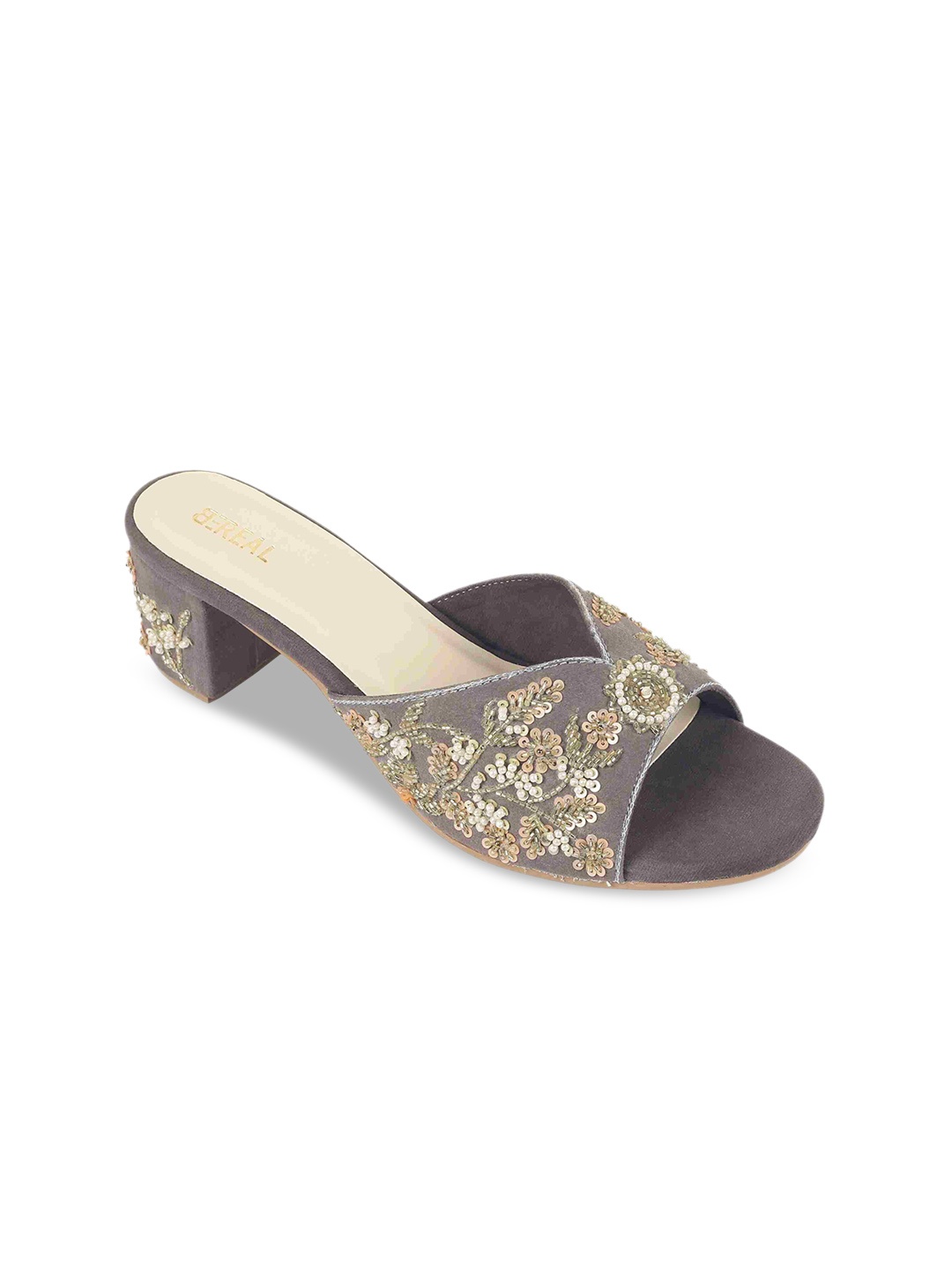 

BEREAL Embellished Block Heels, Grey