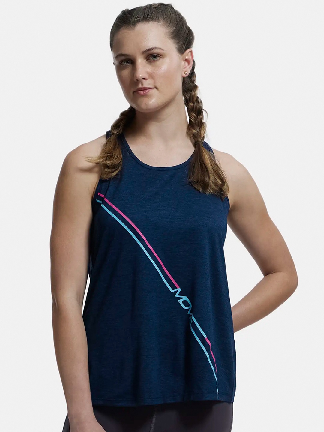 

Jockey Microfiber Fabric Graphic Printed Racerback Styled Tank Top-MW22, Navy blue