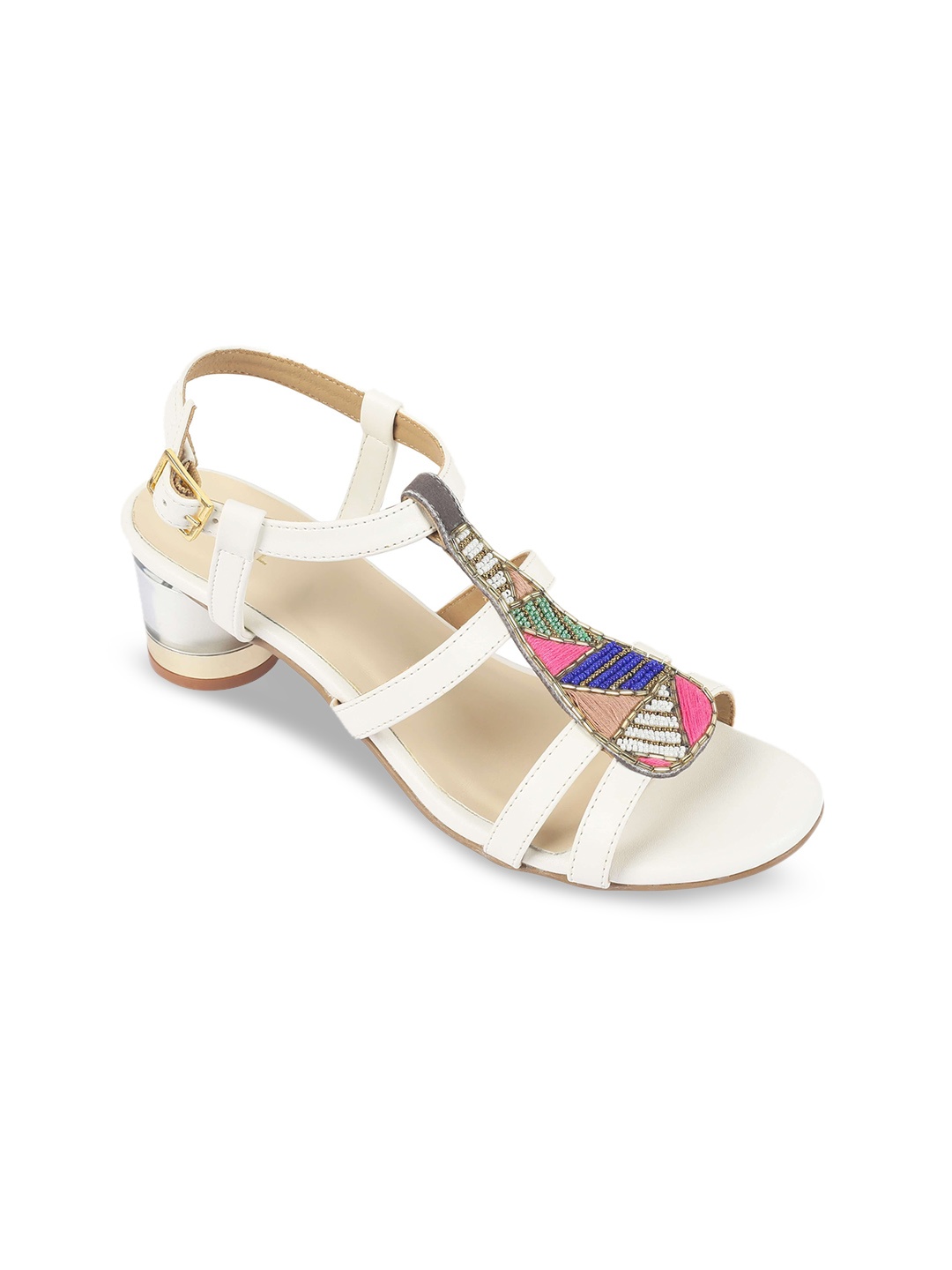 

BEREAL Embellished Backstrap Block Heels, White