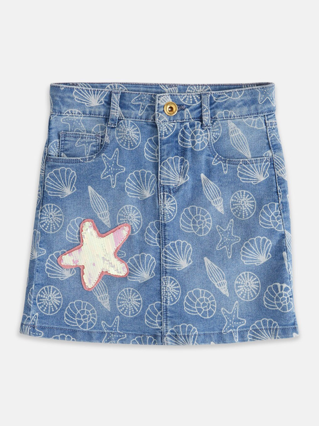 

Pantaloons Junior Girls Printed Cotton Knee Length Straight Skirt, Blue
