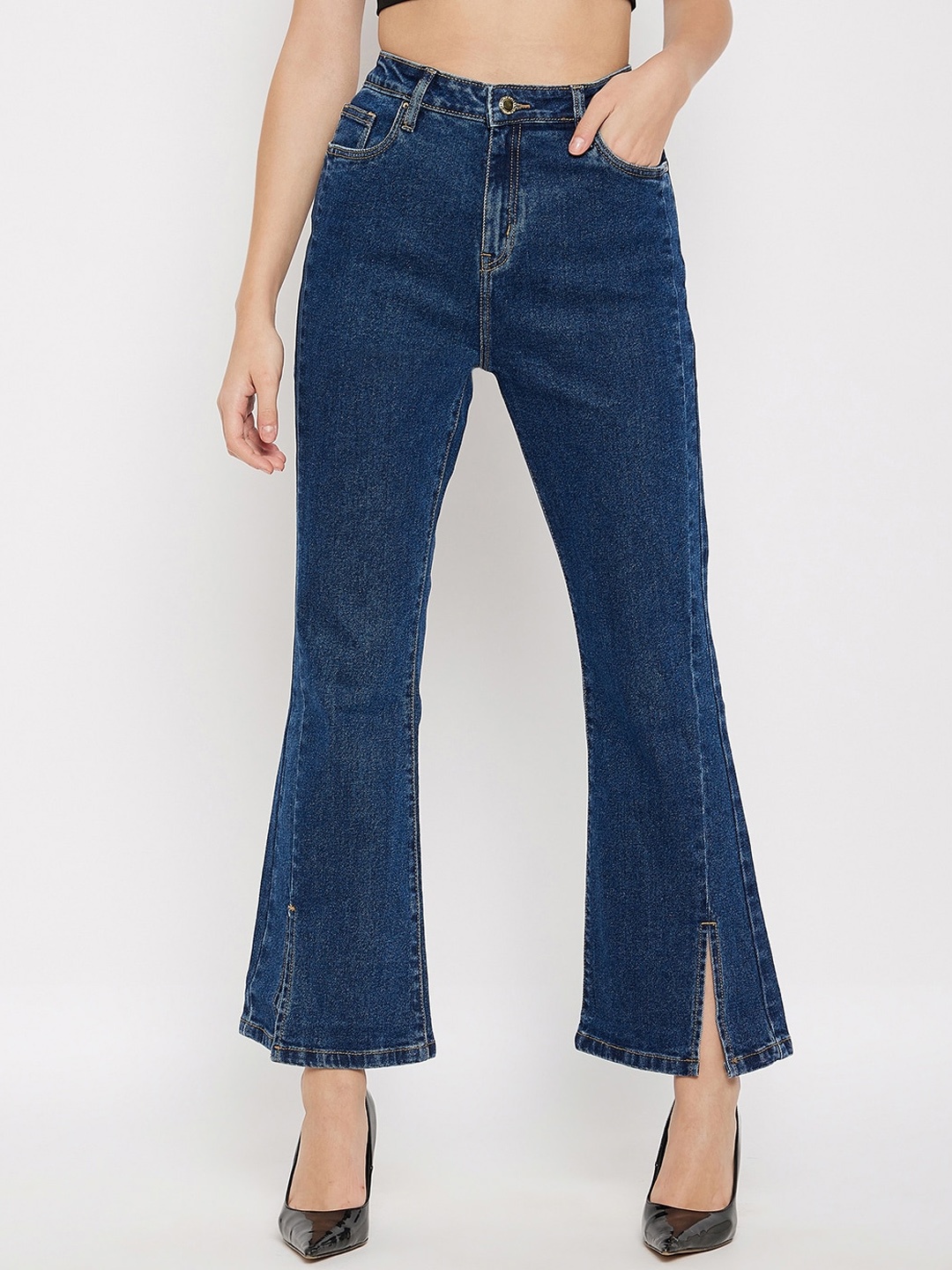 

Madame Mid Rise Cotton Flared Jeans, Blue