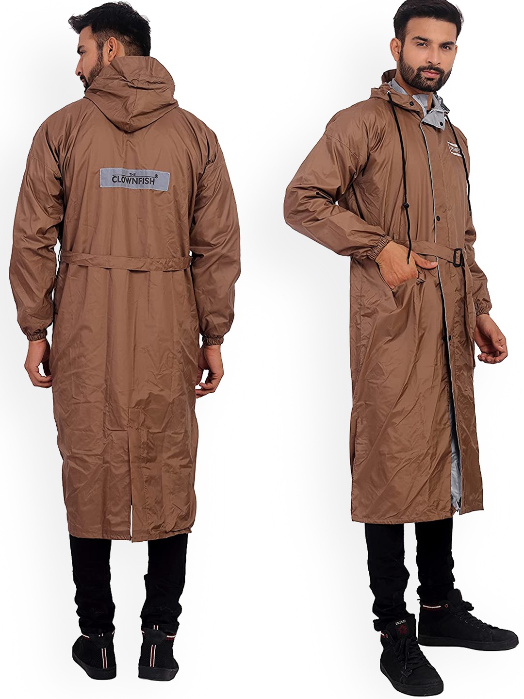 

THE CLOWNFISH Men Long Sleeves Waterproof Reversible Rain Jacket, Brown