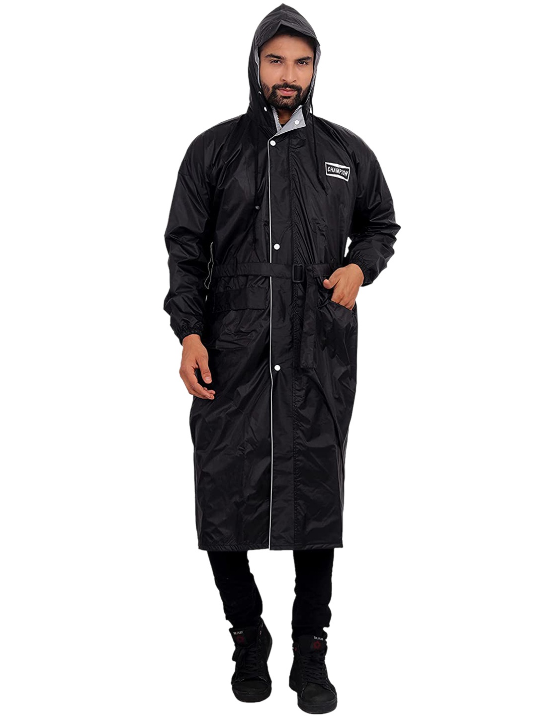 

THE CLOWNFISH Men Waterproof Reversible Hooded Rain Jacket, Black