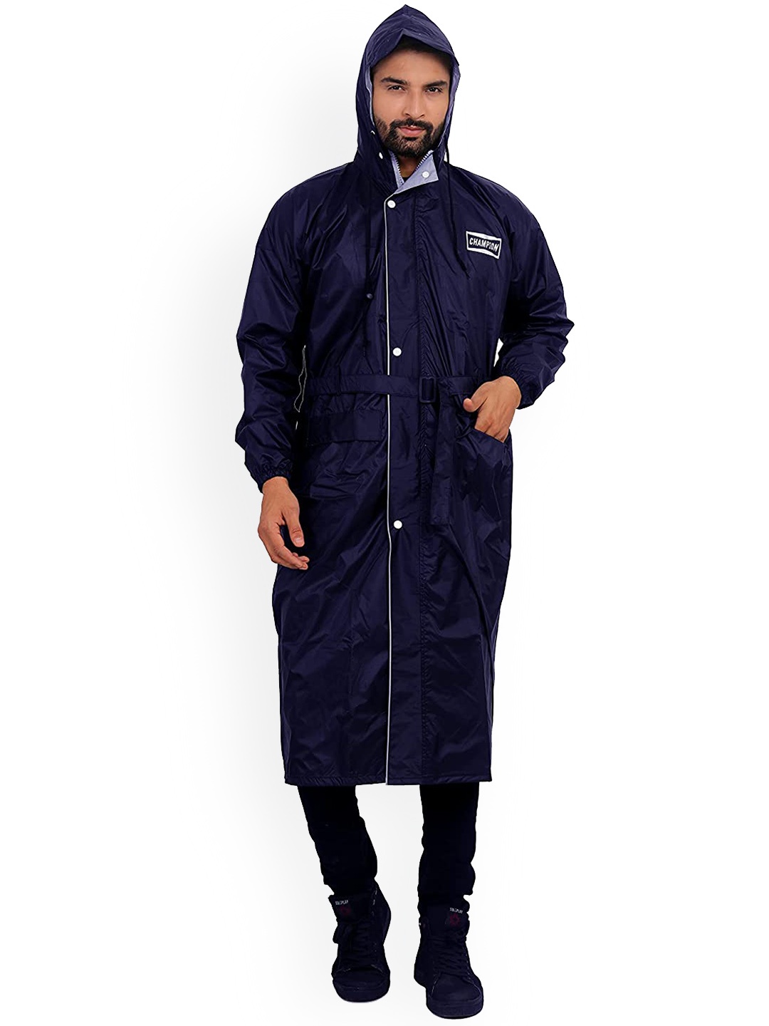 

THE CLOWNFISH Hooded Waterproof Reversible Rain Jacket, Navy blue