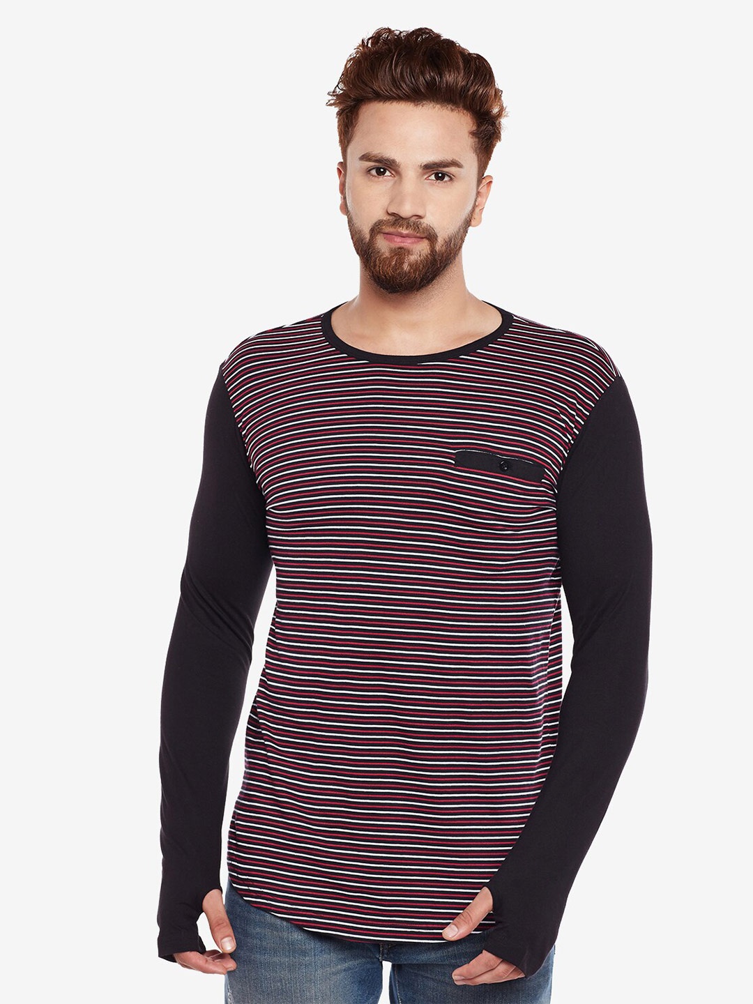 

Hypernation Longline Slim Fit Pure Cotton T-shirt, Maroon