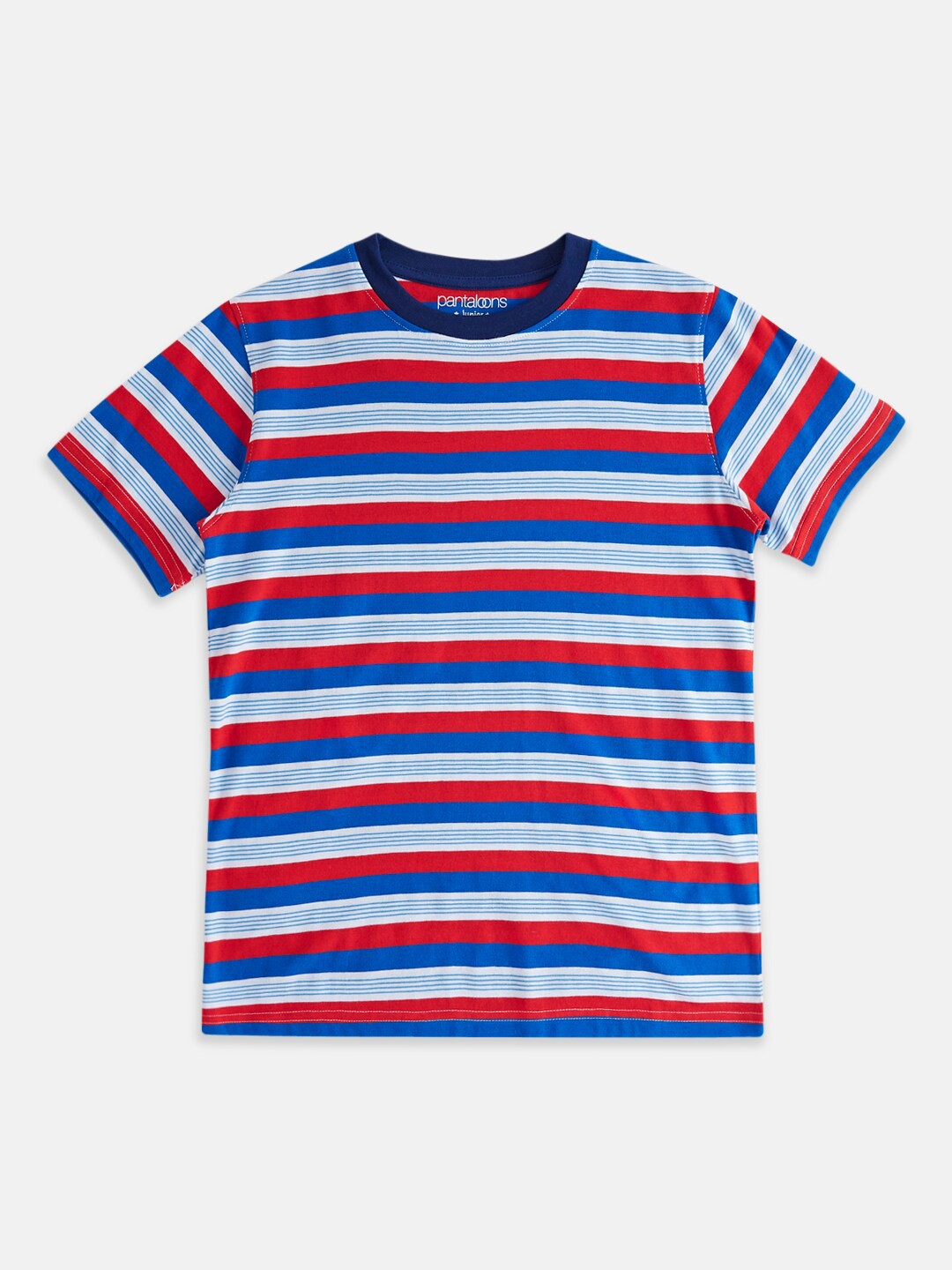 

Pantaloons Junior Boys Striped Round Neck Cotton T-shirt, Blue