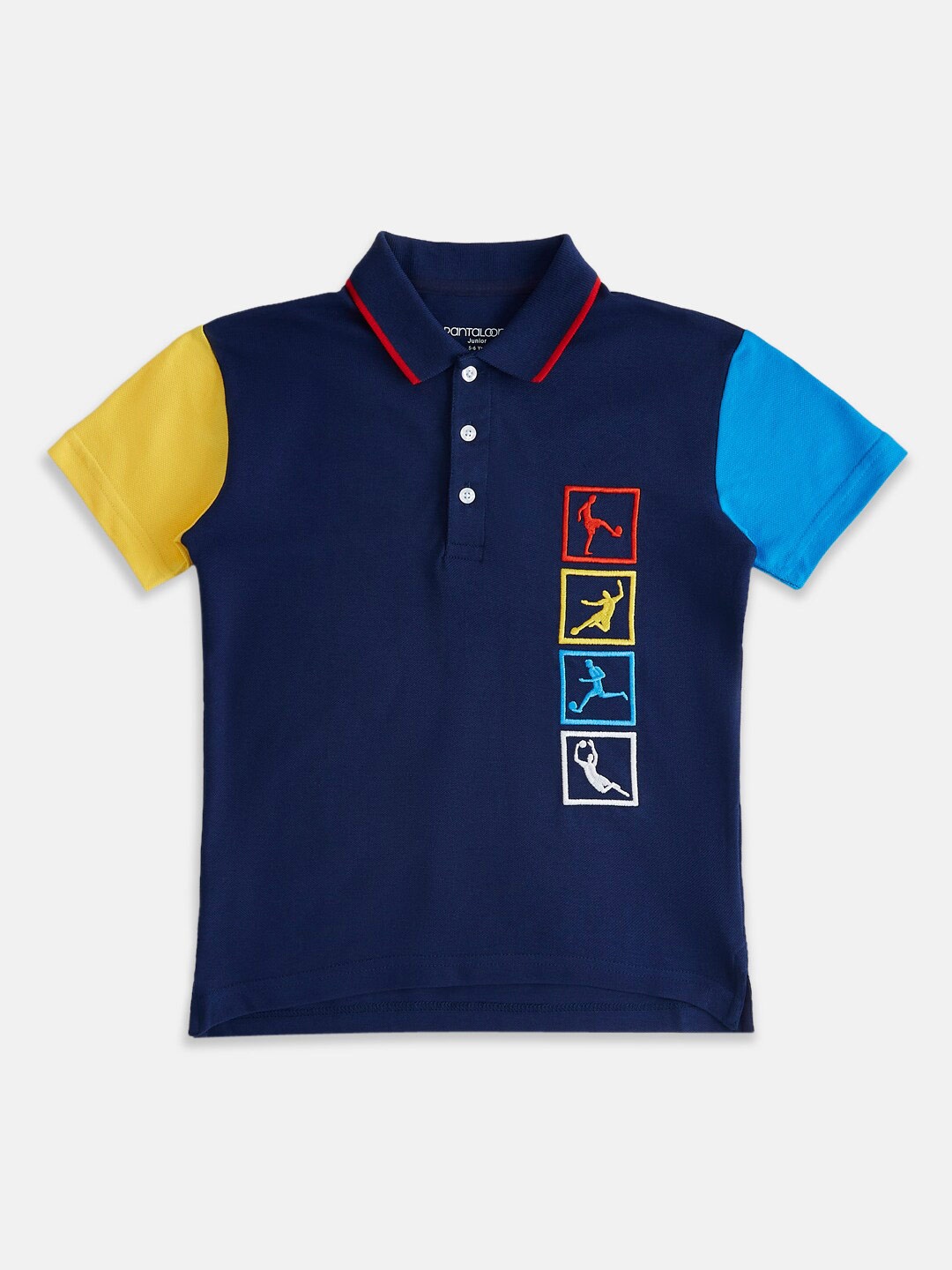 

Pantaloons Junior Boys Graphic Printed Polo Collar Cotton T-shirt, Navy blue