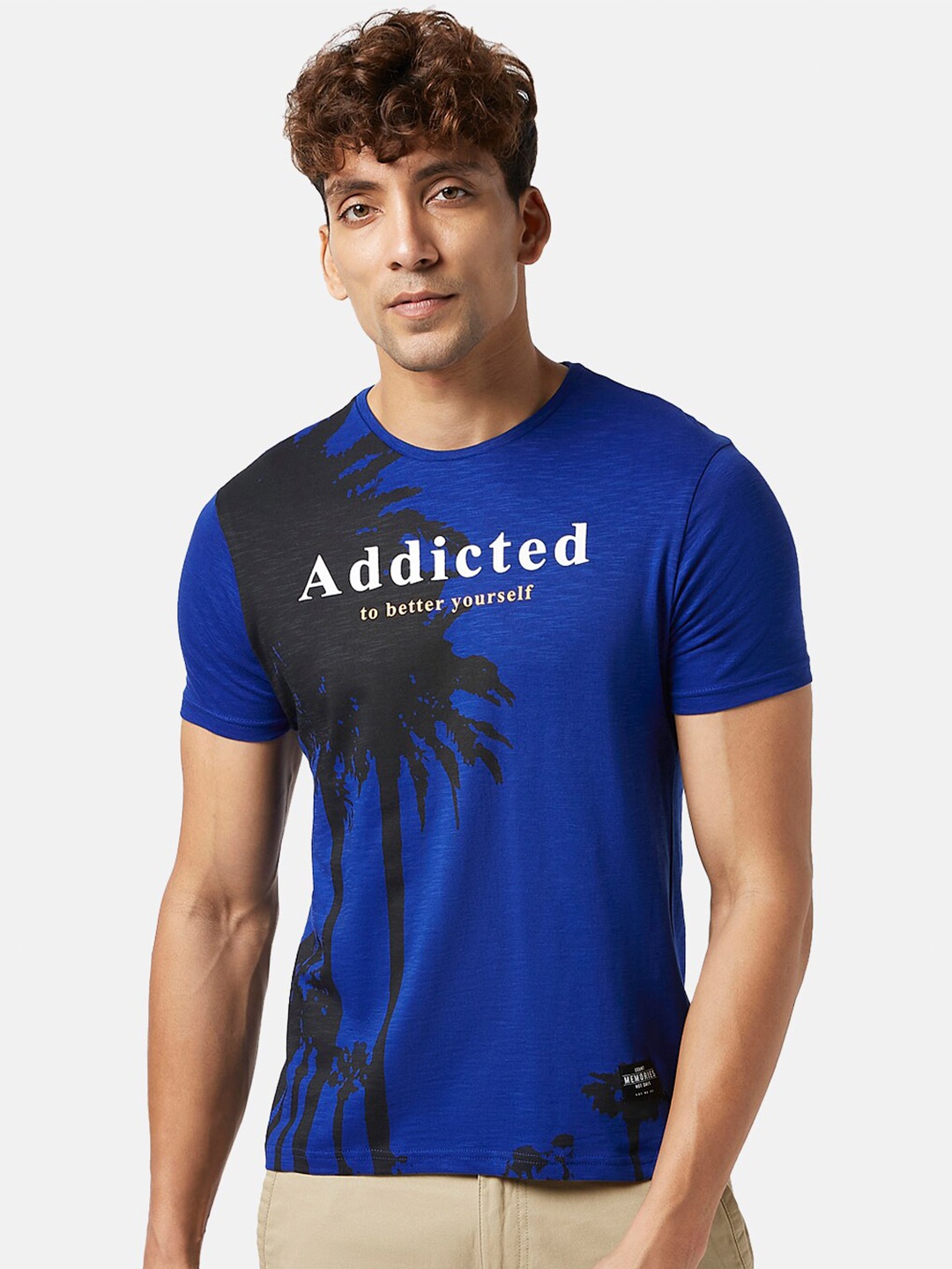 

People Graphic Printed Cotton Slim Fit T-shirt, Blue