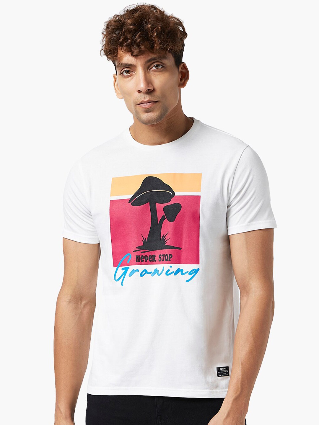 

People Graphic Printed Cotton Slim Fit T-shirt, White