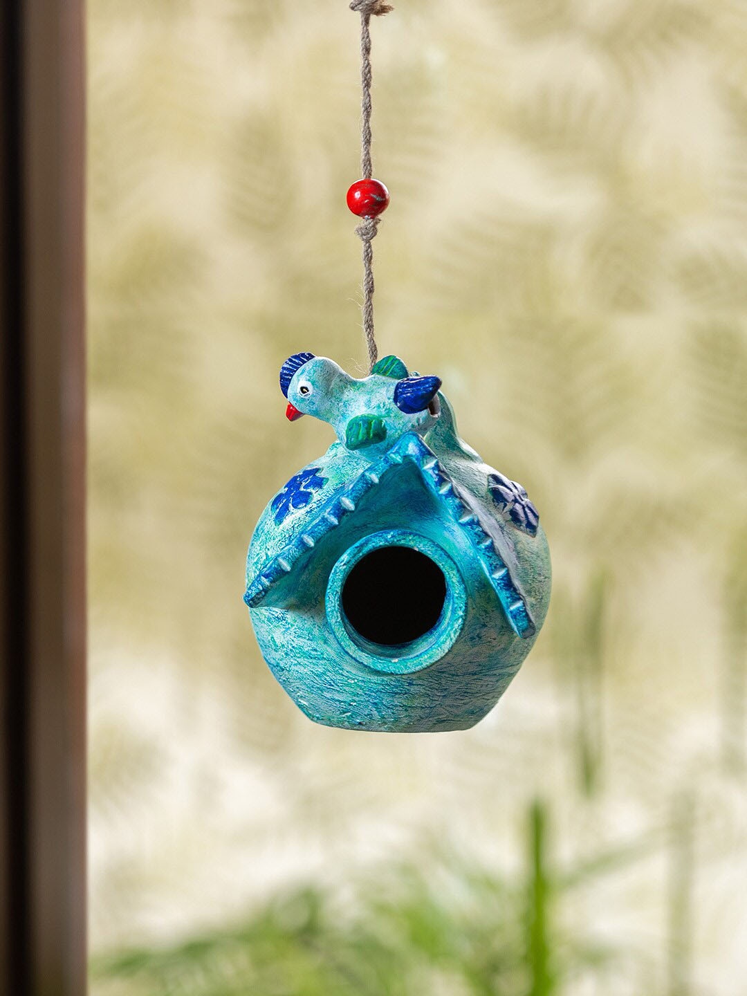 

ExclusiveLane Blue Snowy Abode Hanging Terracotta Bird House