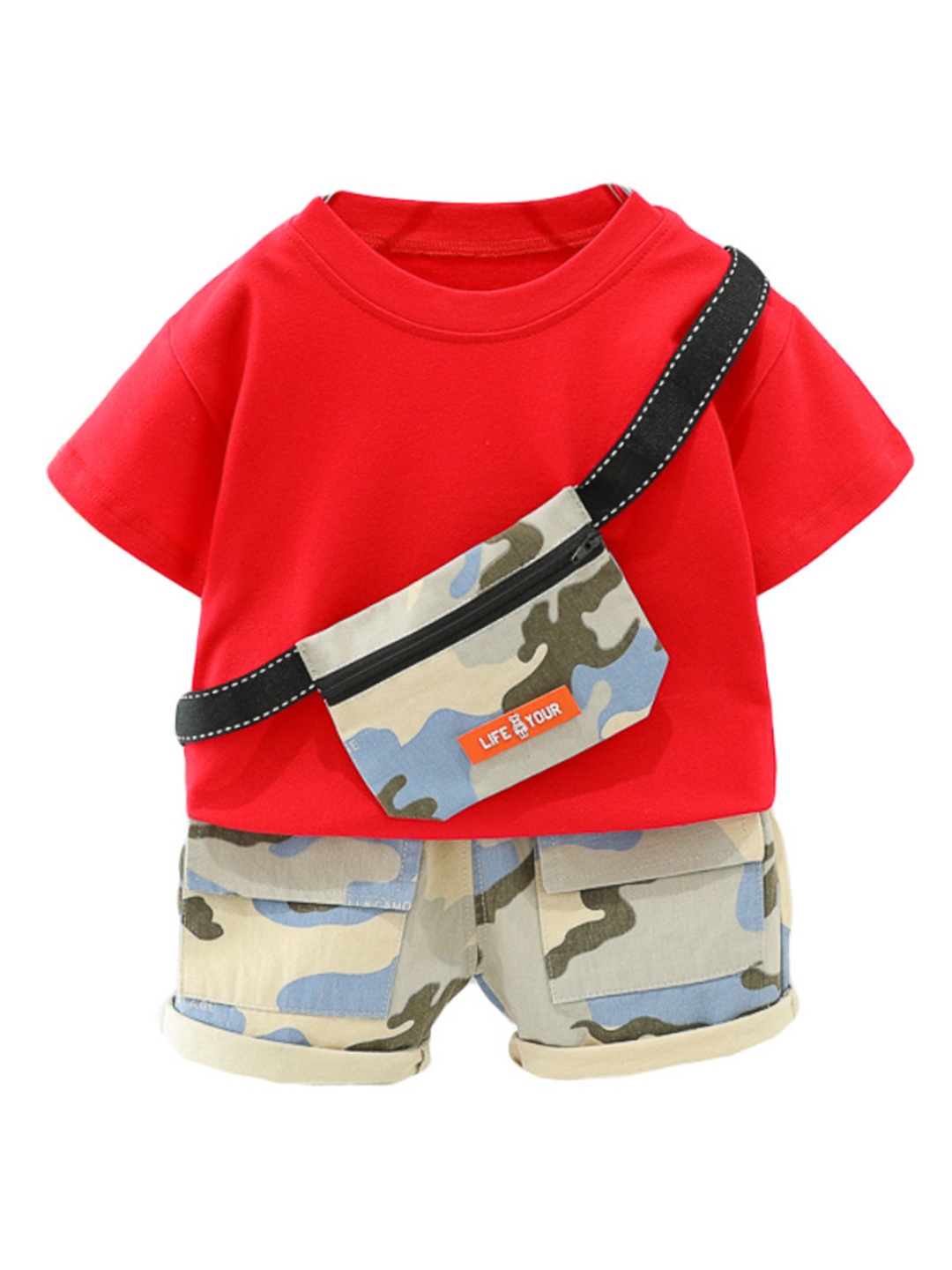 

Googo Gaaga Boys Printed Pure Cotton Round Neck T-shirt with Shorts Clothing Set, Red