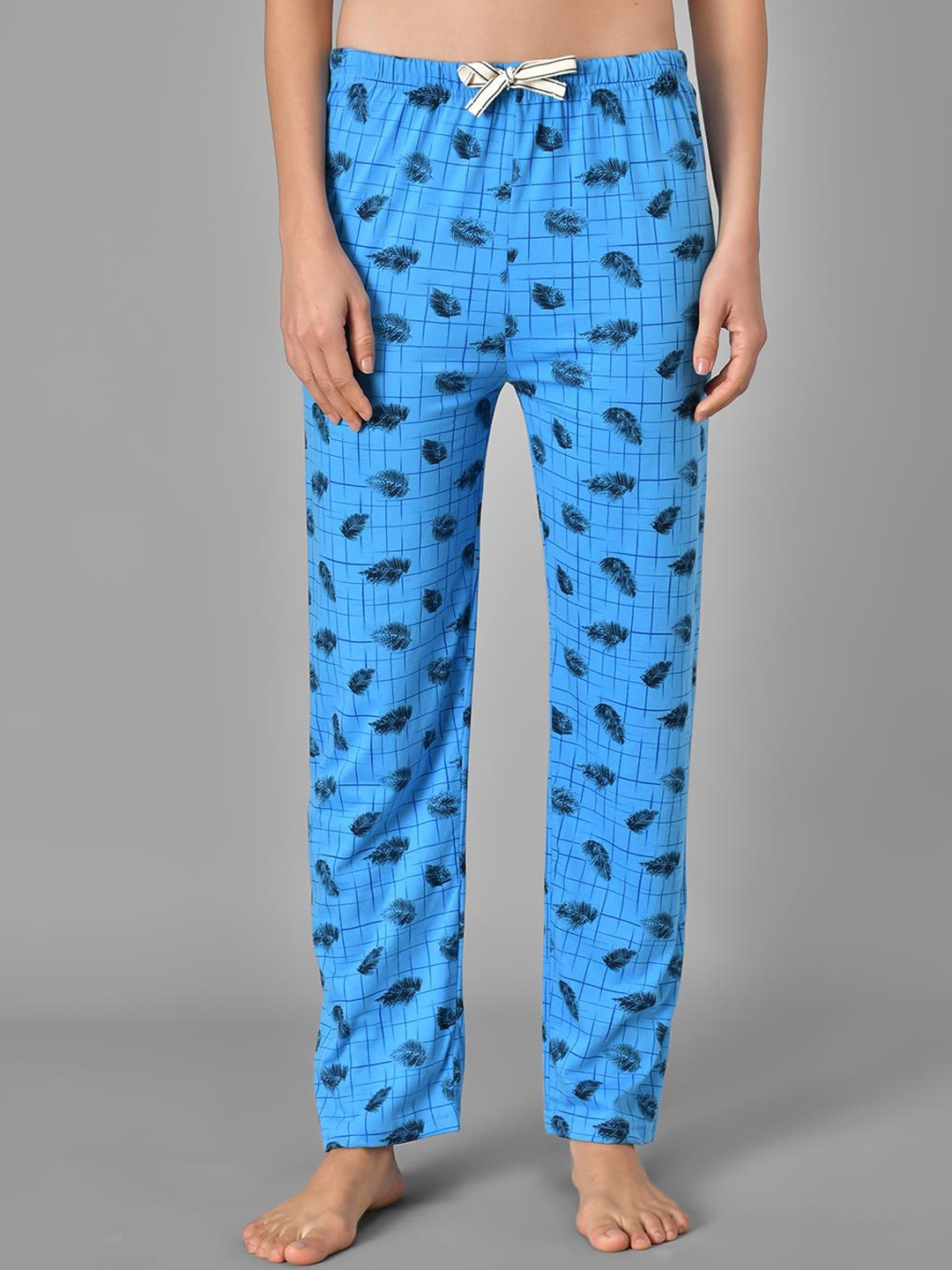 

Kotty Women Printed & Checked Pure Cotton Lounge Pants, Blue