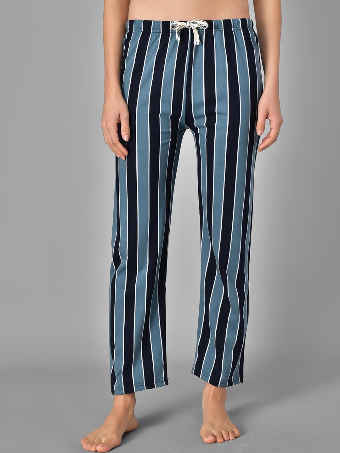 

Kotty Women Striped Pure Cotton Lounge Pants, Blue