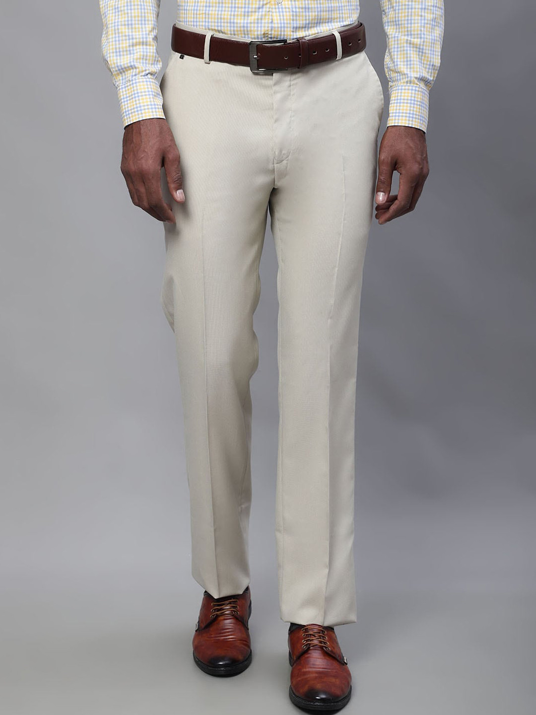 

Cantabil Men Mid Rise Formal Trousers, Cream