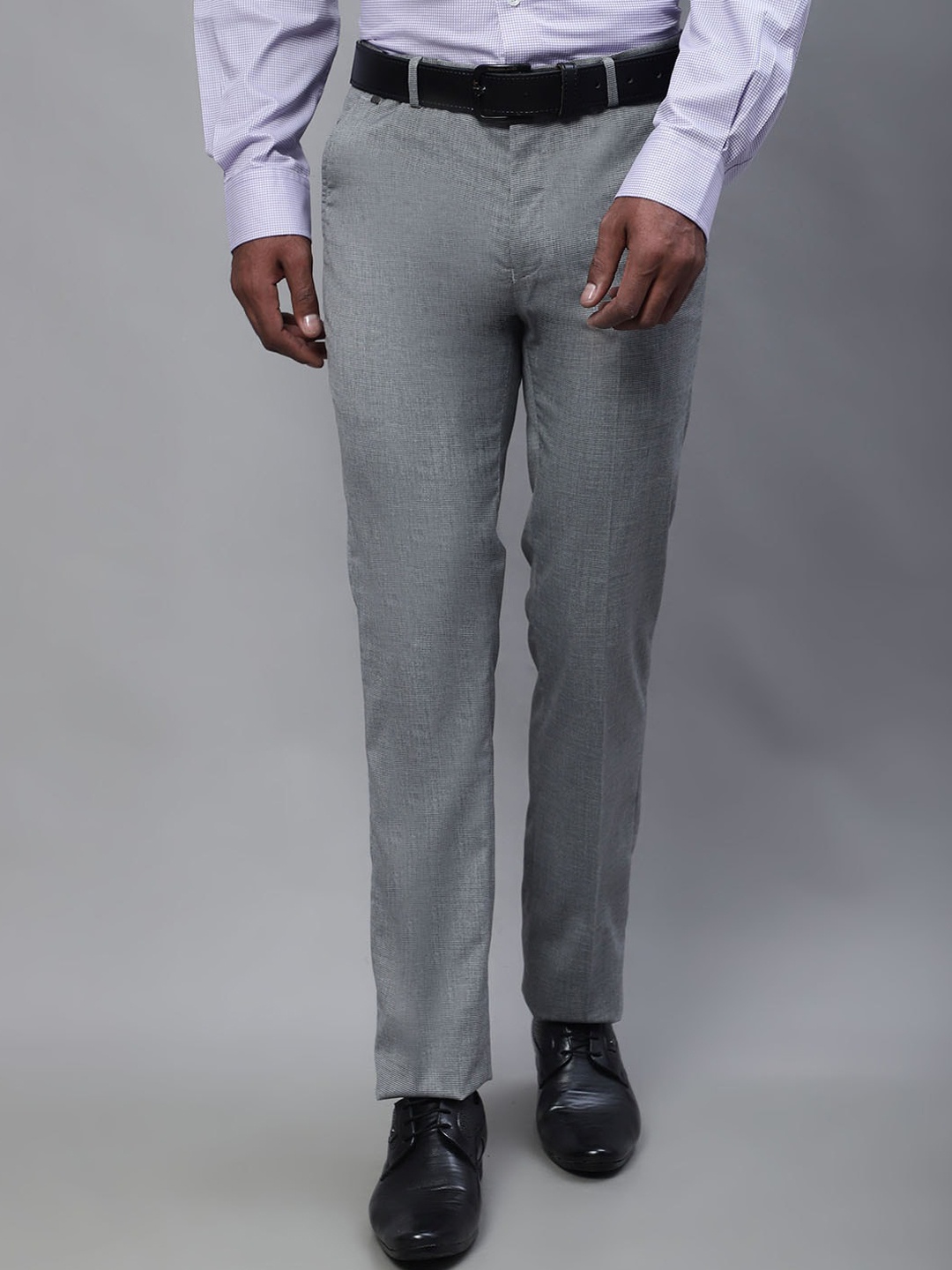 

Cantabil Men Self Design Mid Rise Formal Trousers, Grey