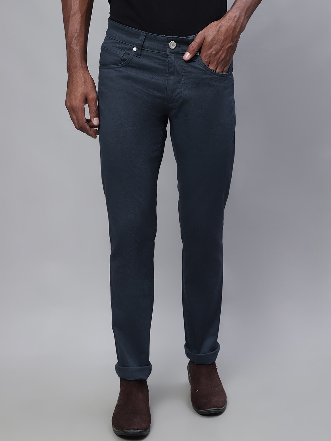 

Cantabil Men Mid Rise Cotton Regular Trousers, Blue