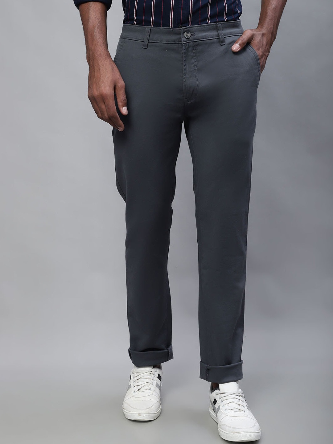 

Cantabil Men Mid Rise Cotton Chinos Trousers, Grey
