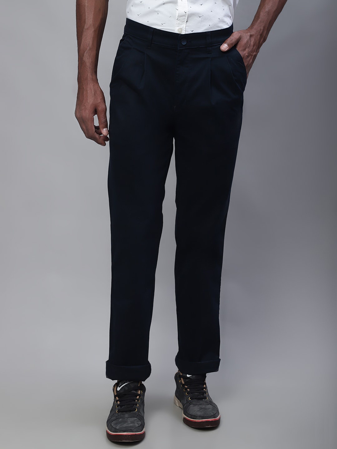 

Cantabil Men Mid-Rise Trousers, Navy blue