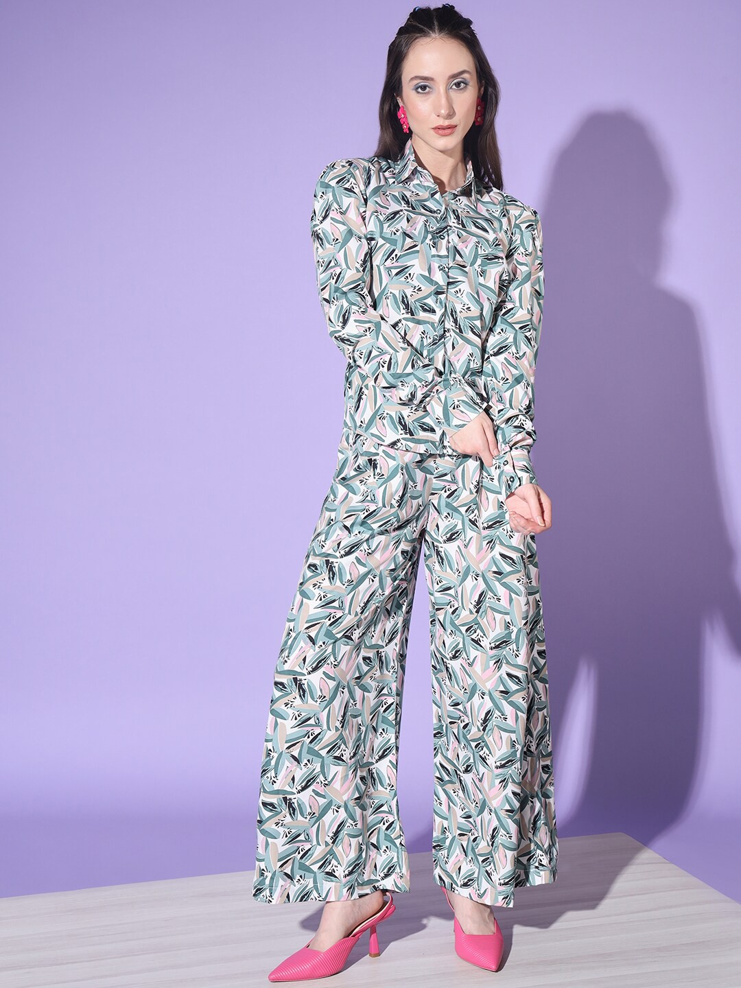 

Sangria Floral Digital-Printed Top & Trouser, Sea green