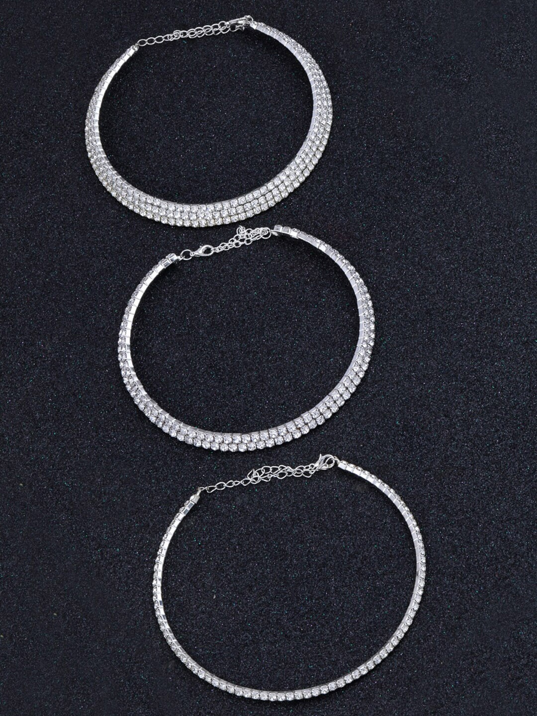 

Silver Shine Set Of 3 Silver-Plated Choker Necklace