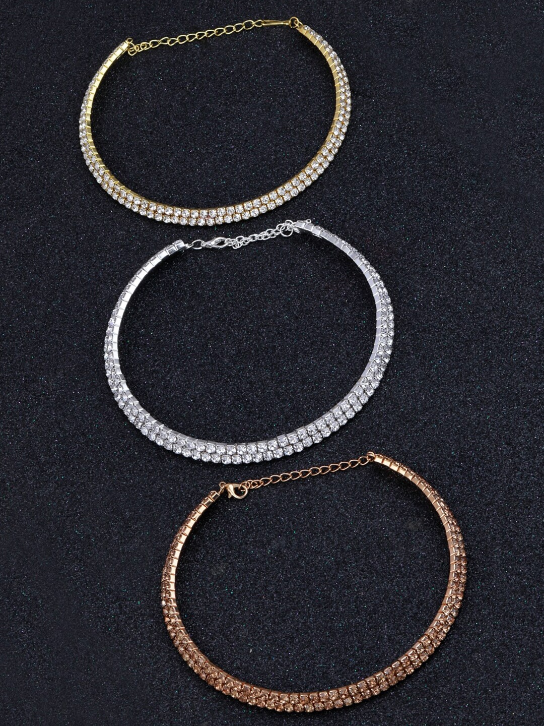 

Silver Shine Set Of 3 Silver-Plated & Gold-Plated & Rose Gold-Plated Choker Necklace