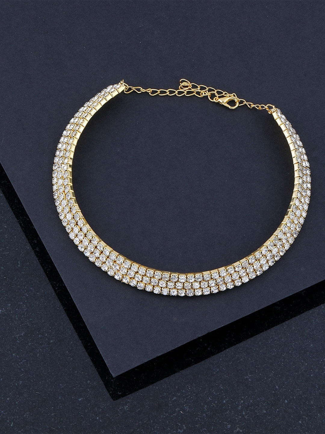 

Silver Shine Gold-Plated Choker Necklace, White