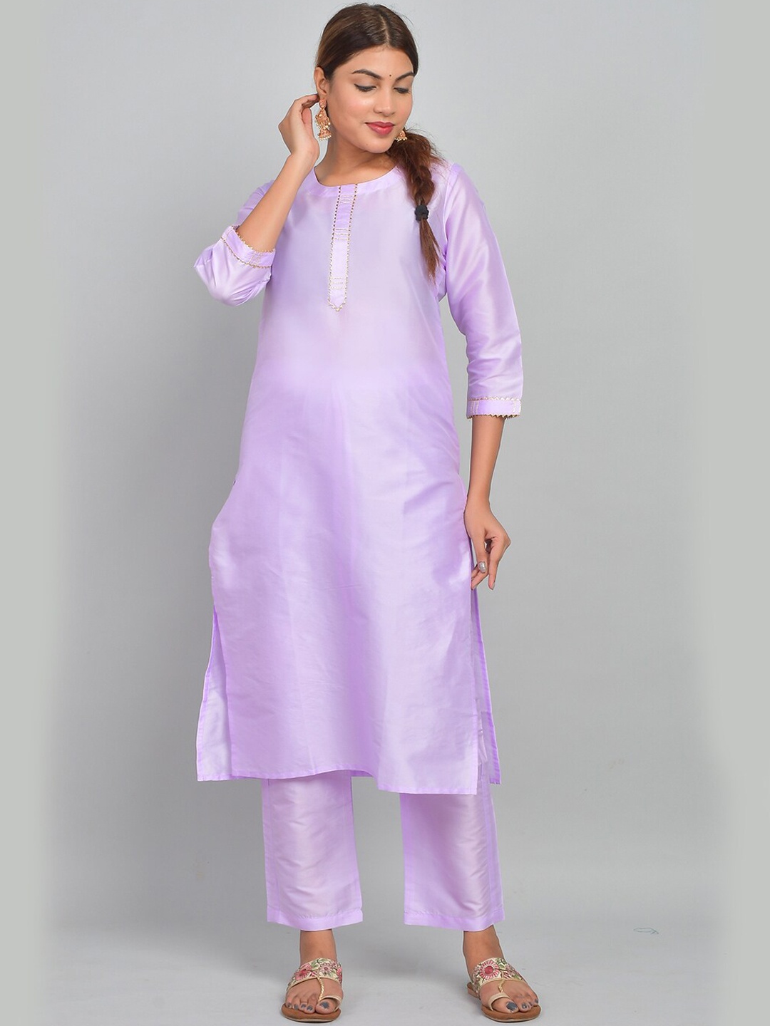 

Riara Gotta Patti Straight Art Silk Kurta With Trousers, Lavender