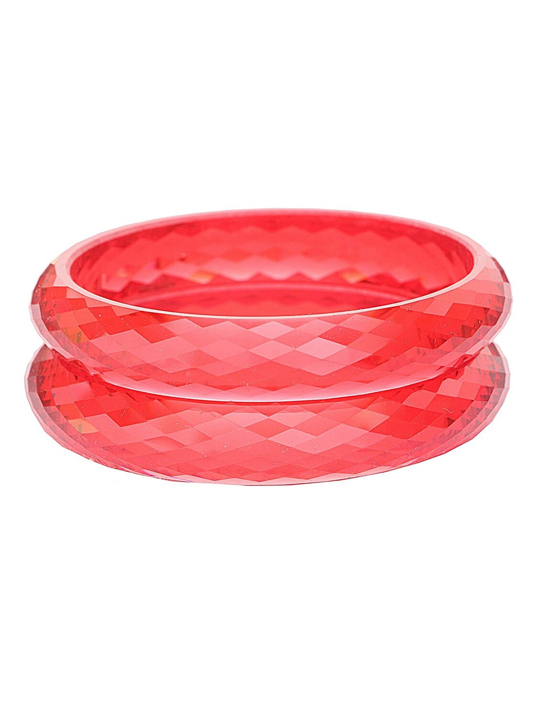 

NMII Set Of 2 Acrylic Diamond Cut Pattern Kada Bangles, Red