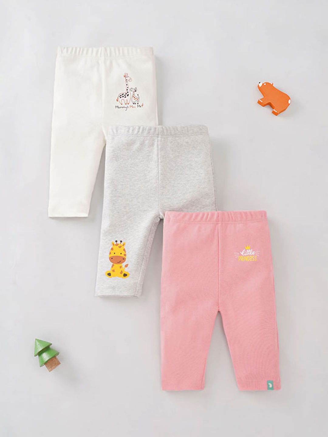

Ed-a-Mamma Baby Infant Girls Pack Of 3 Printed Cotton Leggings, Pink