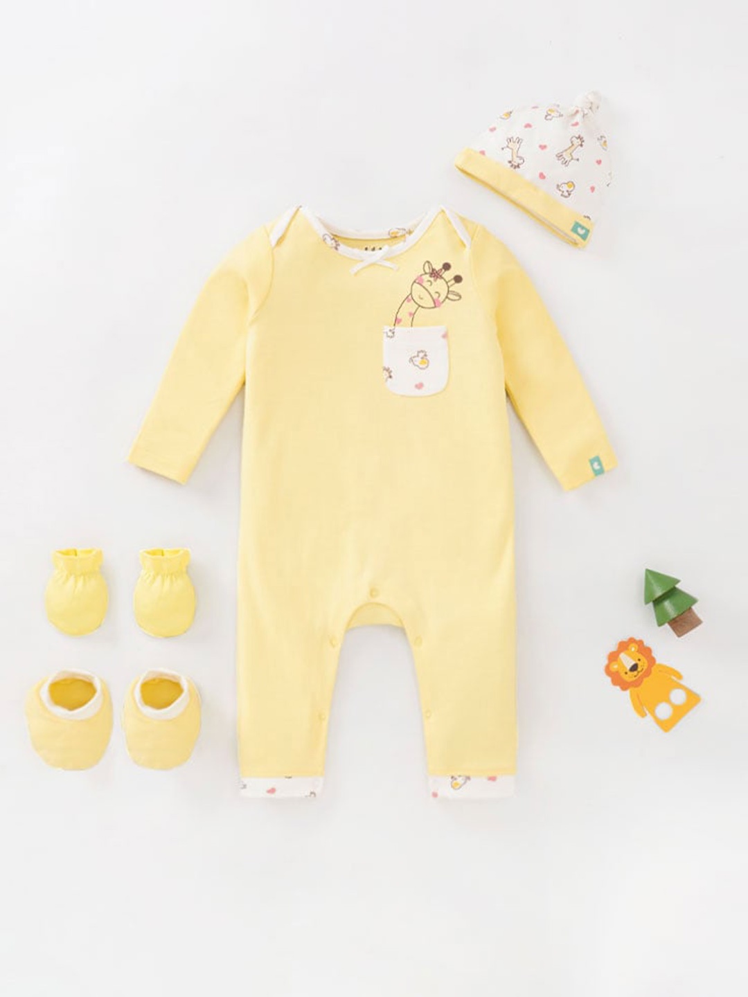 

Ed-a-Mamma Baby Infants Girls Pack 0f 4 Pure Cotton Biodegradable Baby Apparel Gift Set, Yellow