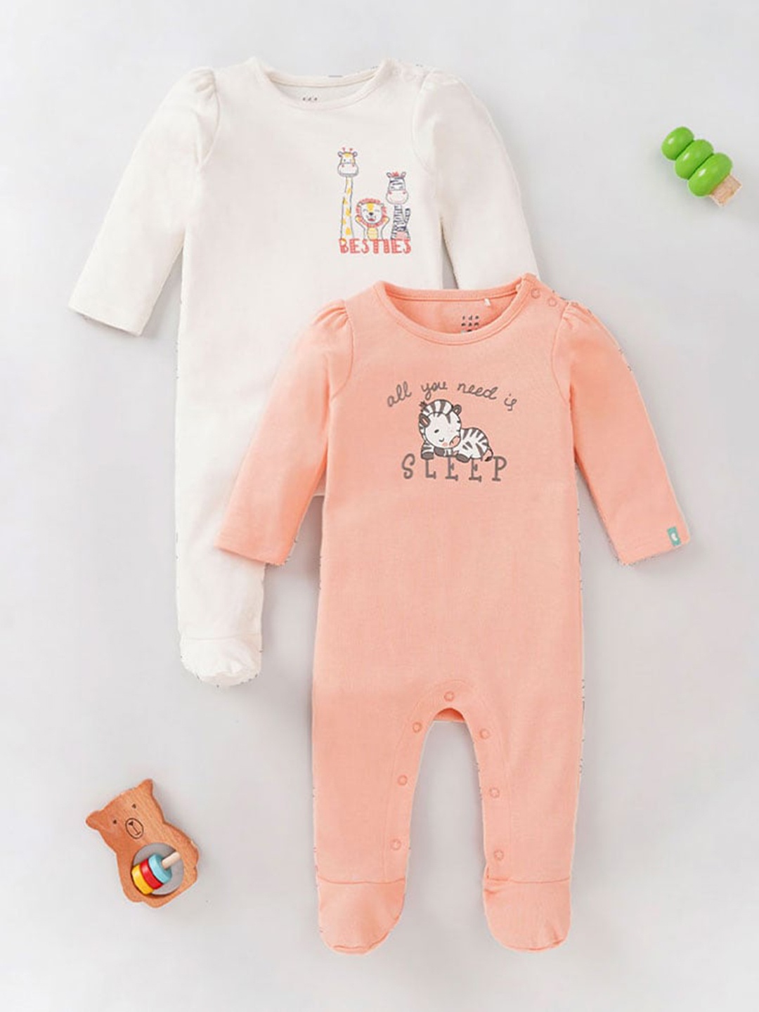 

Ed-a-Mamma Baby Infant Girls 2Pcs Cotton Sleepsuits, Off white