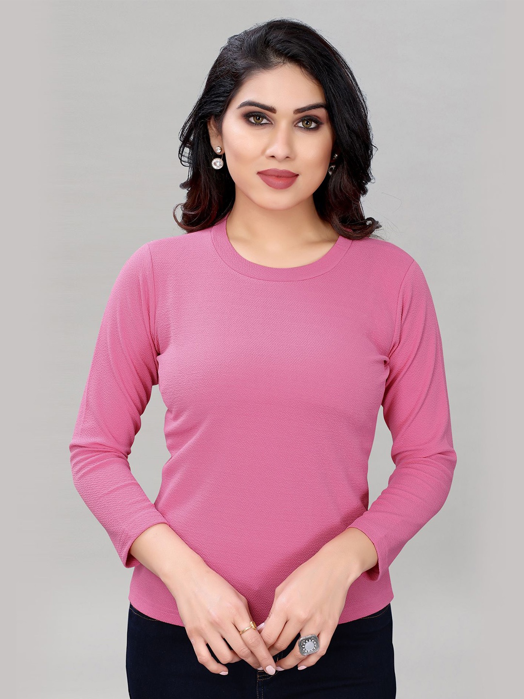 

Selvia Round Neck Three-Quarter Sleeves Top, Pink
