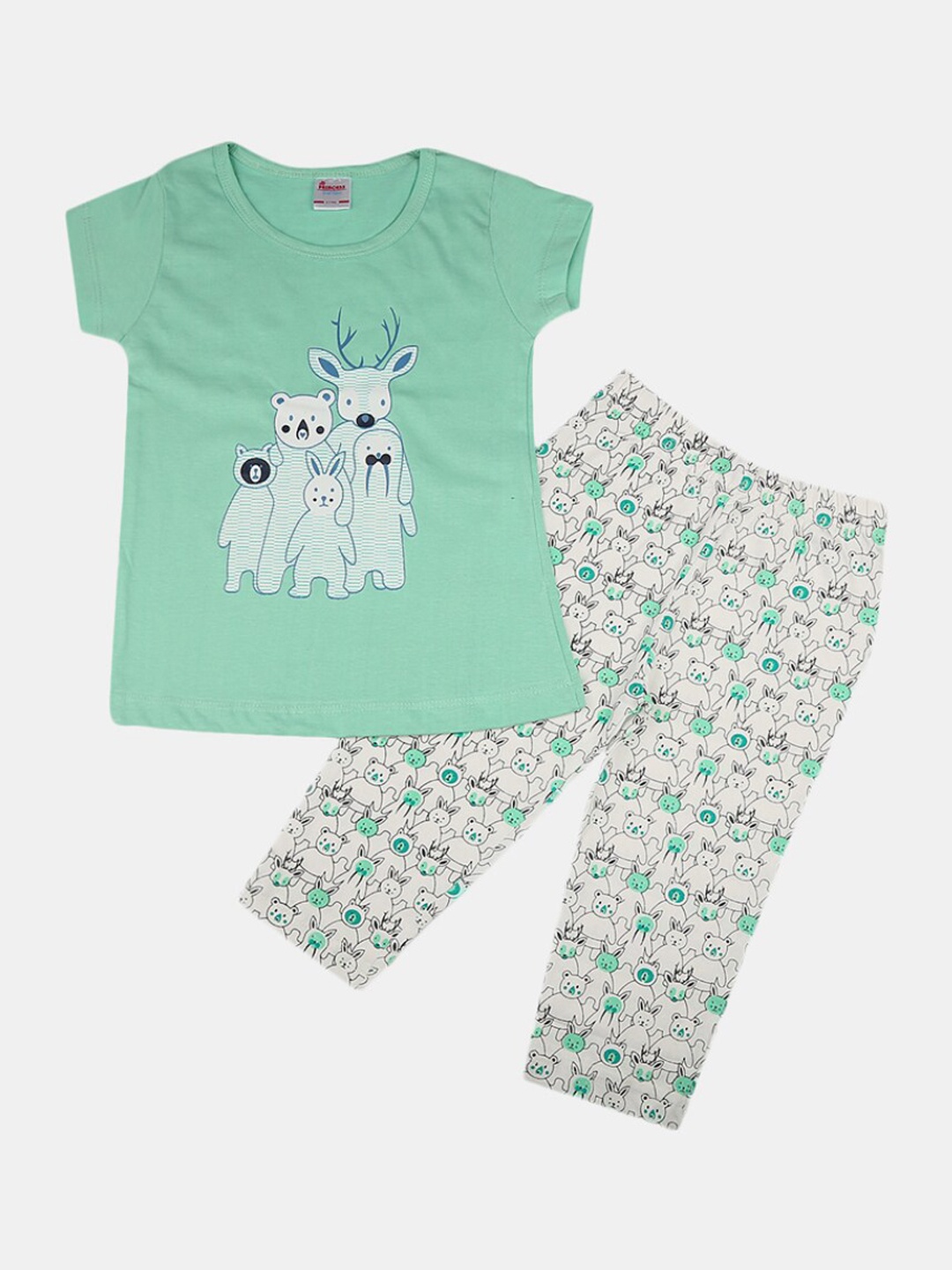

V-Mart Girls Graphic Printed Pure Cotton Night Suit, Green