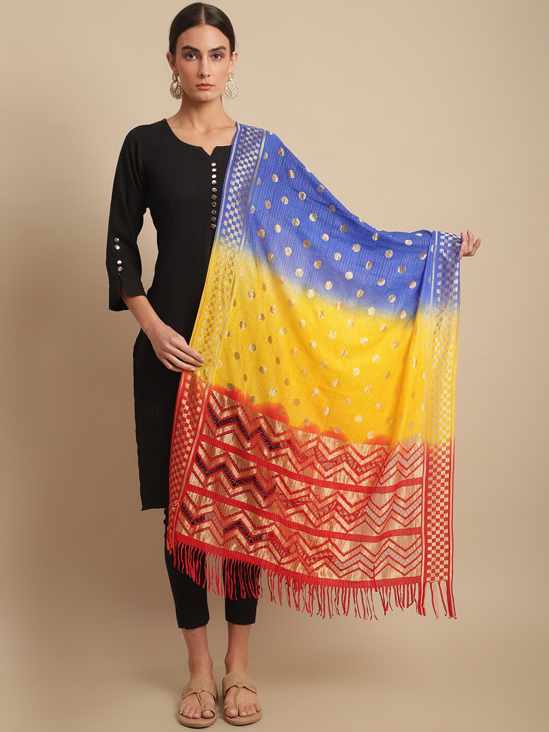

LOOM LEGACY Woven Design Dupatta, Yellow