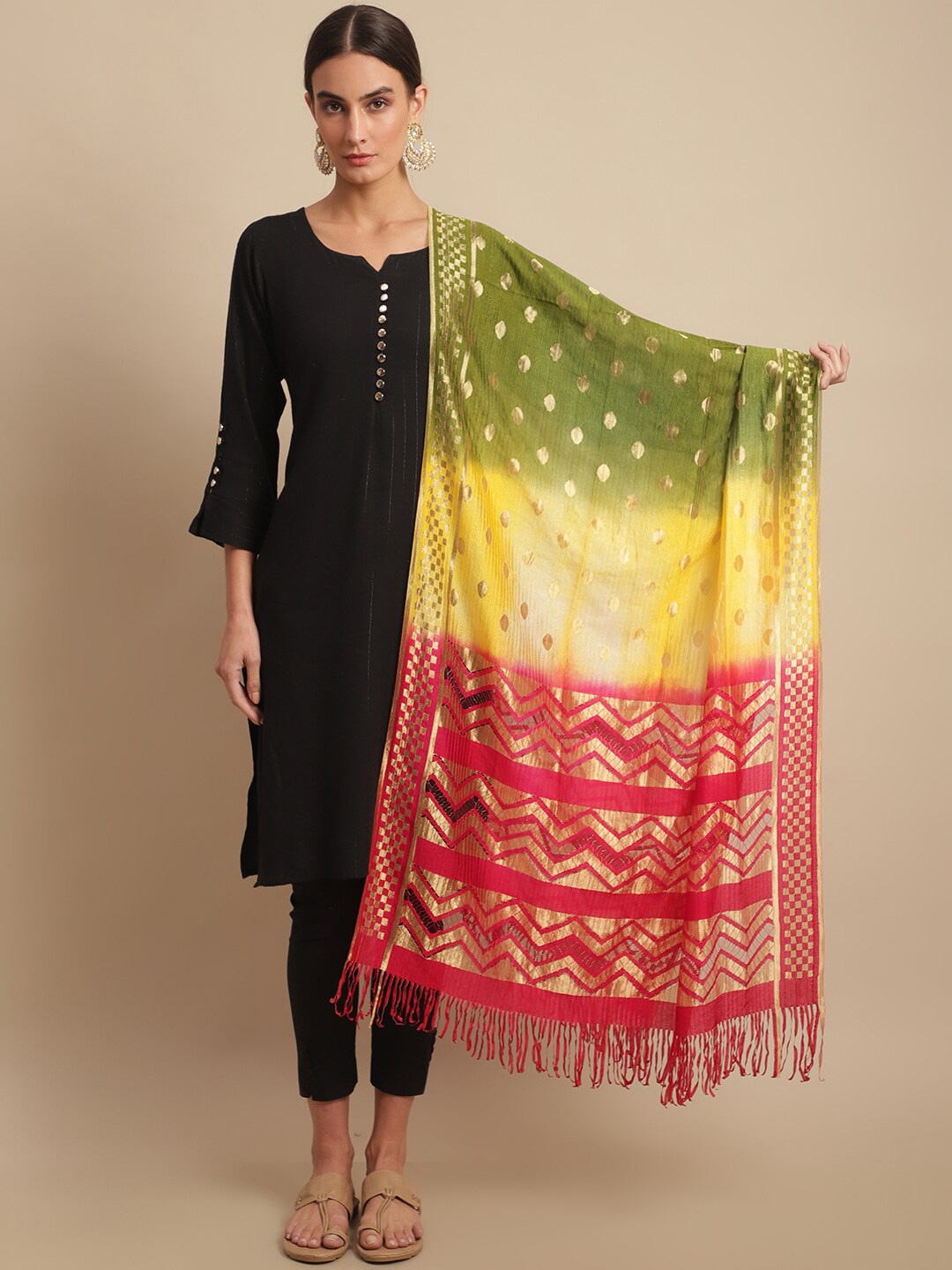 

LOOM LEGACY Ethnic Motifs Woven Design Dupatta, Yellow