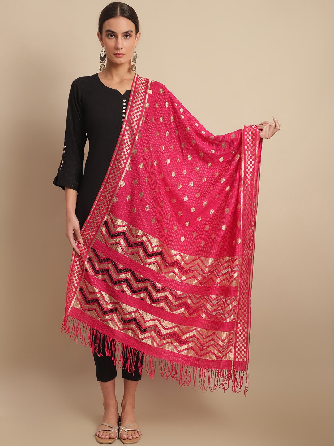 

LOOM LEGACY Ethnic Motifs Woven Design Dupatta, Magenta