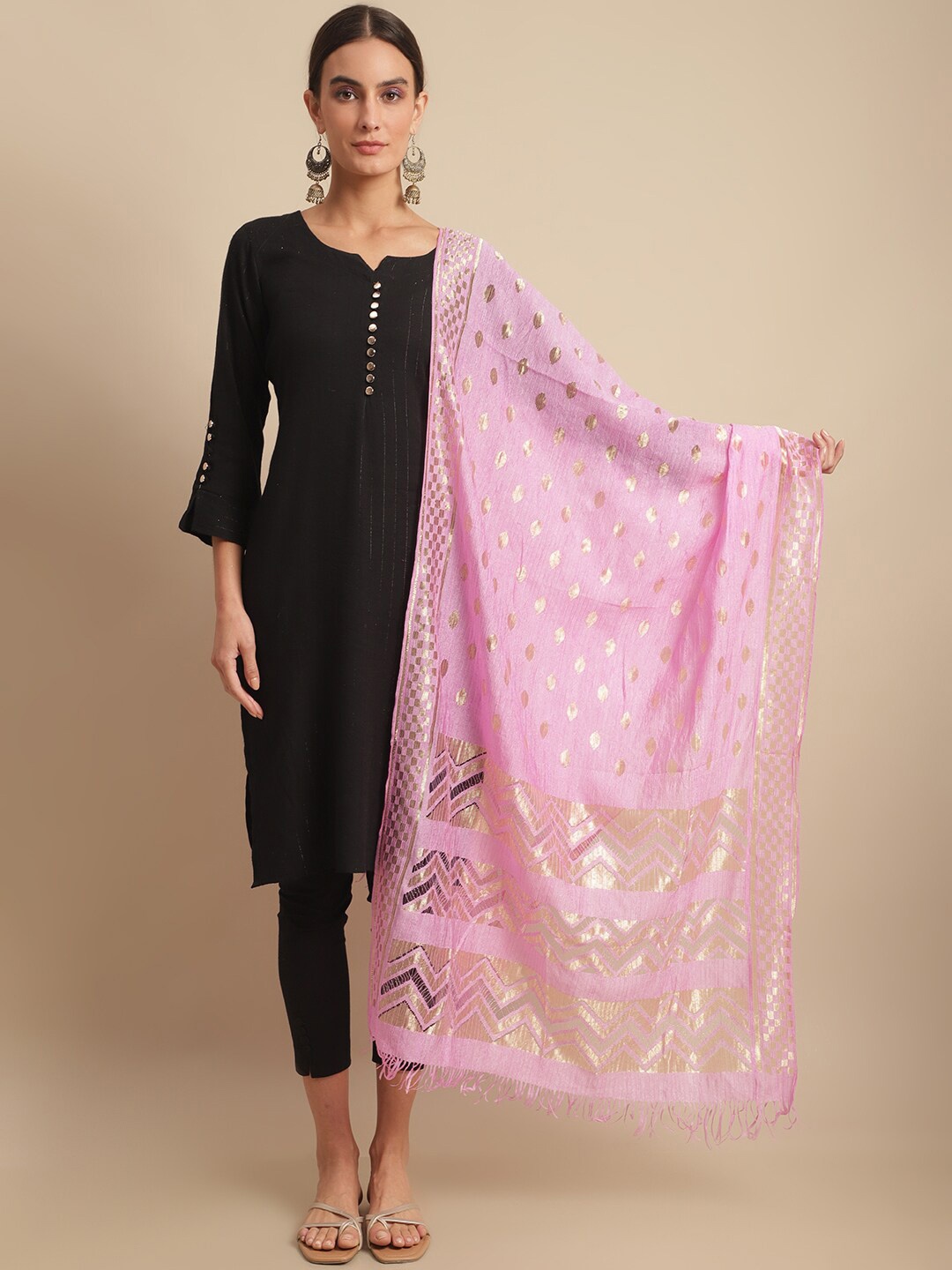

LOOM LEGACY Ethnic Motifs Woven Design Dupatta, Pink