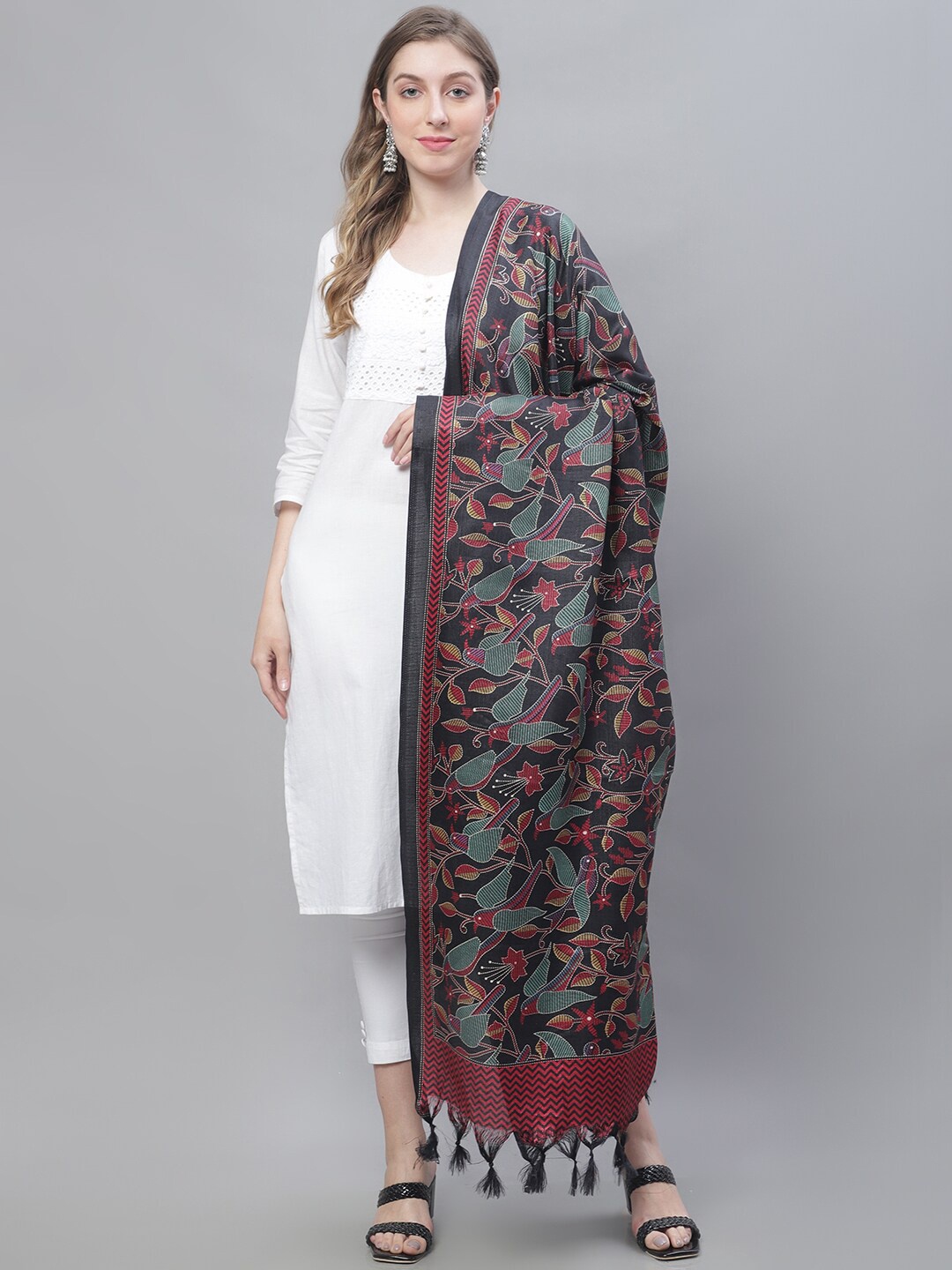 

LOOM LEGACY Woven Design Art Silk Dupatta, Black